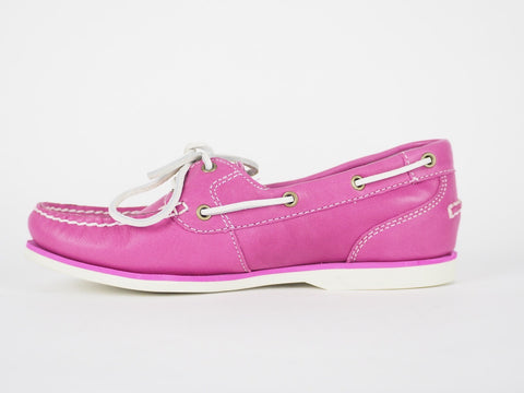 Womens Timberland Amherst 8336B Magenta Leather Boat Shoes Casual Moccasins