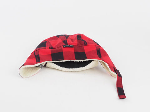 Boys Jack Wolfskin Stormlock Buffalo Shapka Checked Red Winter Hat