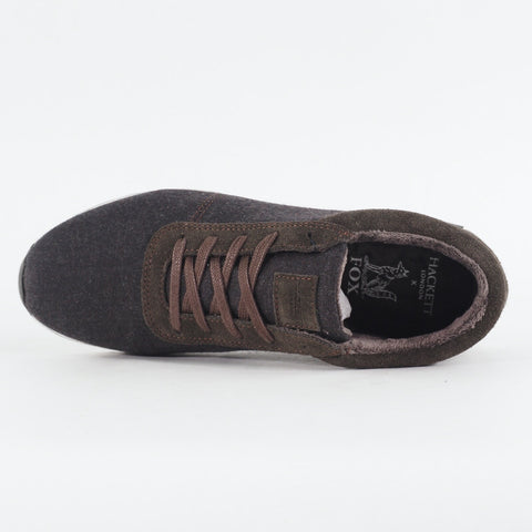Mens Hackett Fox Run Sole 898DK Dark Brown Lace Up Casual Walking Fabric Shoes