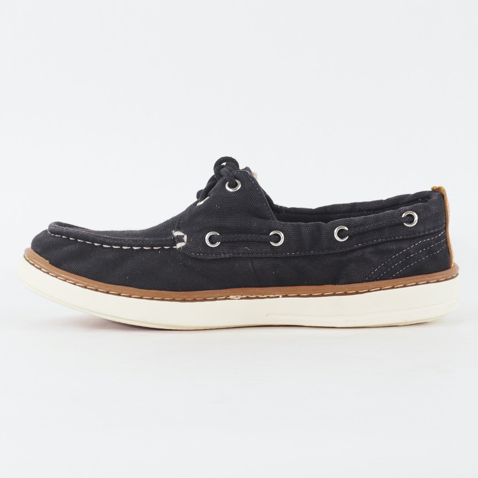 Mens Timberland Hookset Handcrafted 2 Eye A17PT Black Canvas Lace Up Boat Shoes