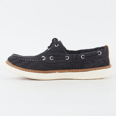 Mens Timberland Hookset Handcrafted 2 Eye A17PT Black Canvas Lace Up Boat Shoes