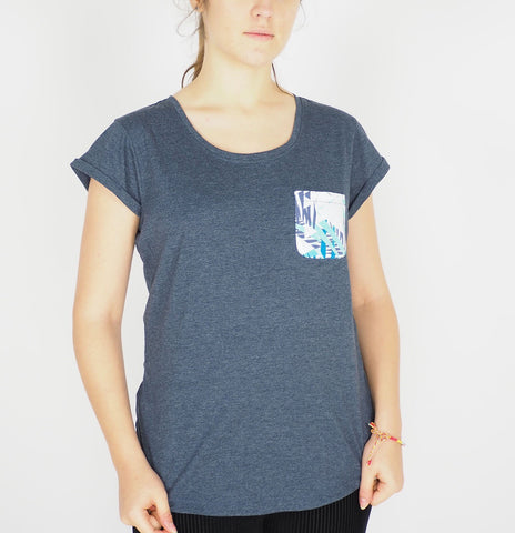 Womens Jack Wolfskin Moana 5011151 Night Blue Pocket Casual Regular Fit T Shirt