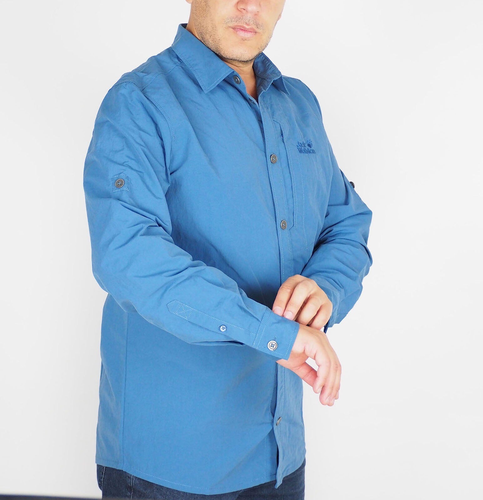 Mens Jack Wolfskin Mosquito 1402821 Ocean Blue Long Sleeve Button Up Smart Shirt