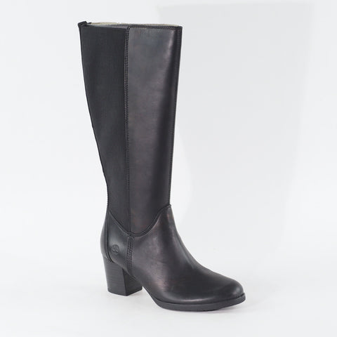 Womens Timberland Knee High A1RAW Black Leather Zip Up Casual Heeled Boots