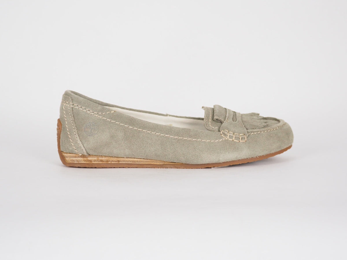 Womens Timberland Casca Kiltie 3922R Taupe Leather Casual Flats Moccasins Shoes