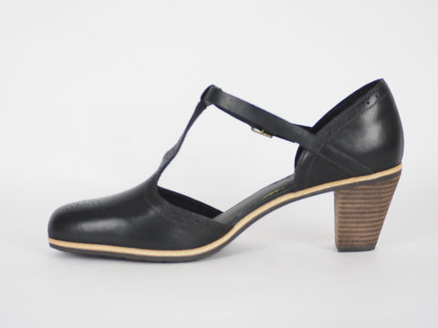 Womens Timberland EK Montvale 8049R Black Leather High Heel T Strap Summer Shoes