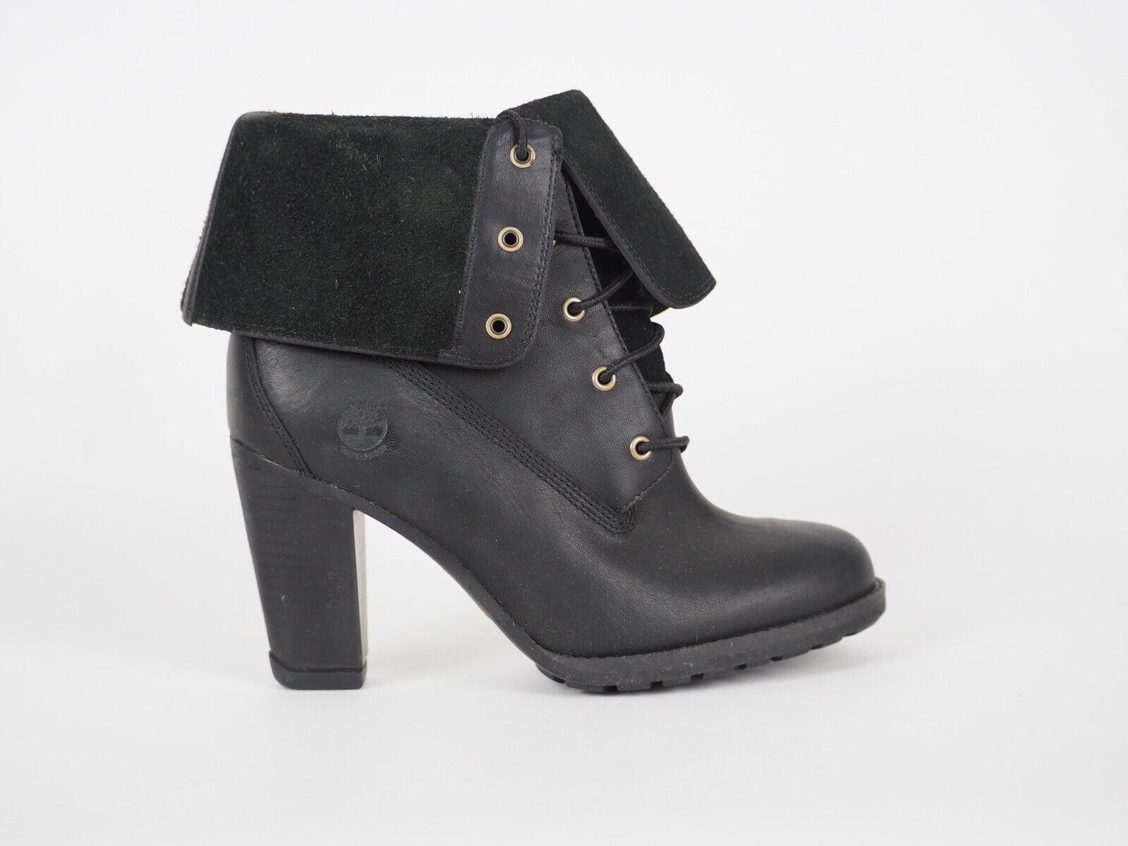 Womens Timberland EK Strap 8622A Black Leather Fold On High Heel Winter Boots