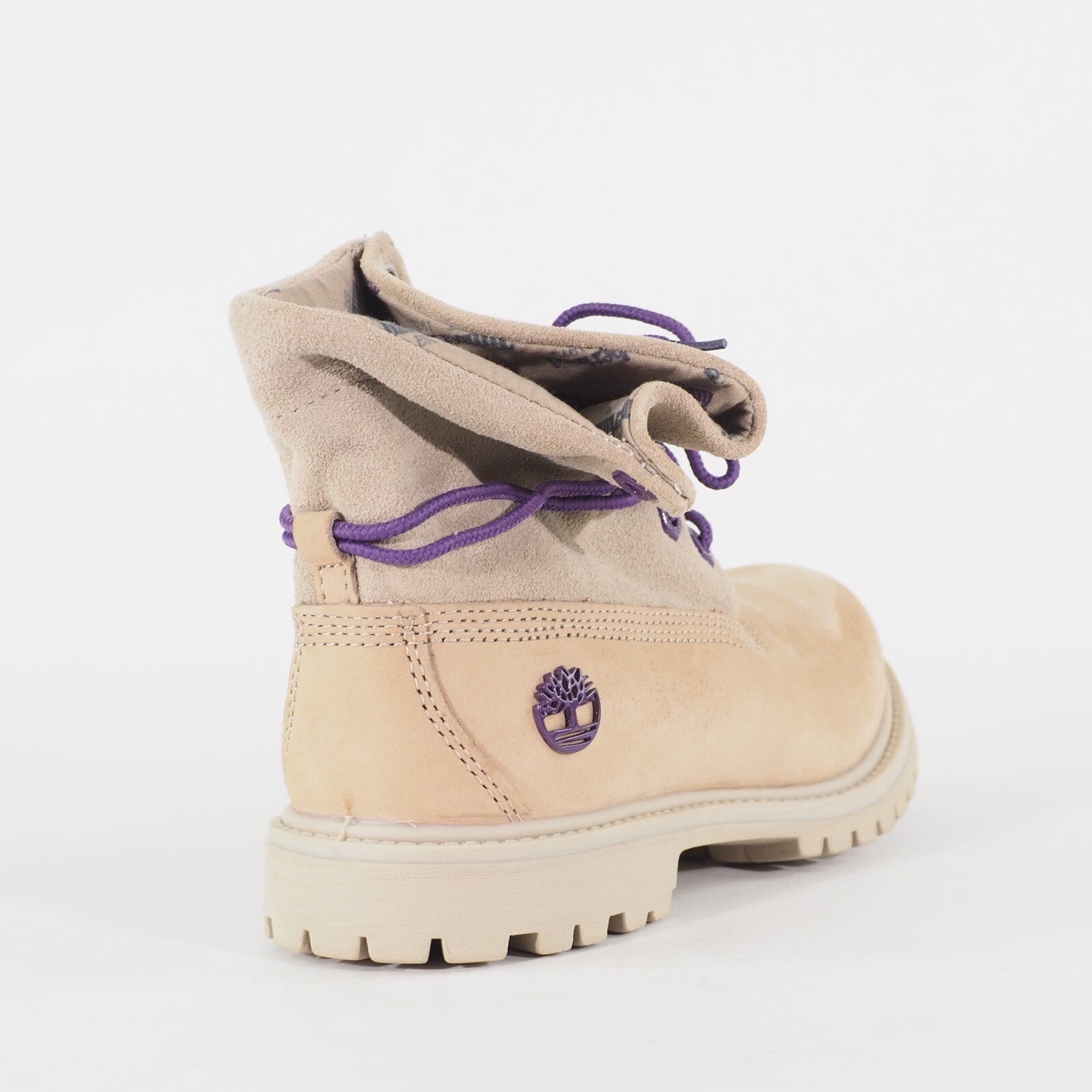 Womens Timberland Roll Top A21UK Beige Leather Lace Up Casual Walking Boots