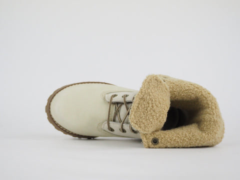 Girls Timberland Shearling 21826 White Leather Fold Down Cotton In Winter Boots