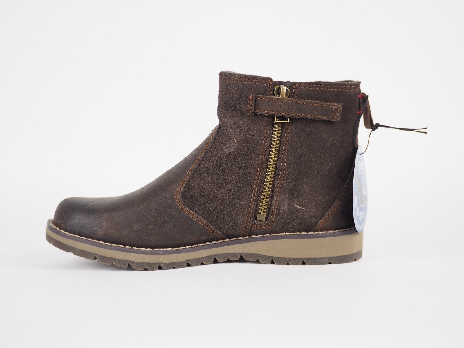 Boys Timberland EK A17G7 Dark Brown Leather Zip Up Casual Winter Chelsea Boots