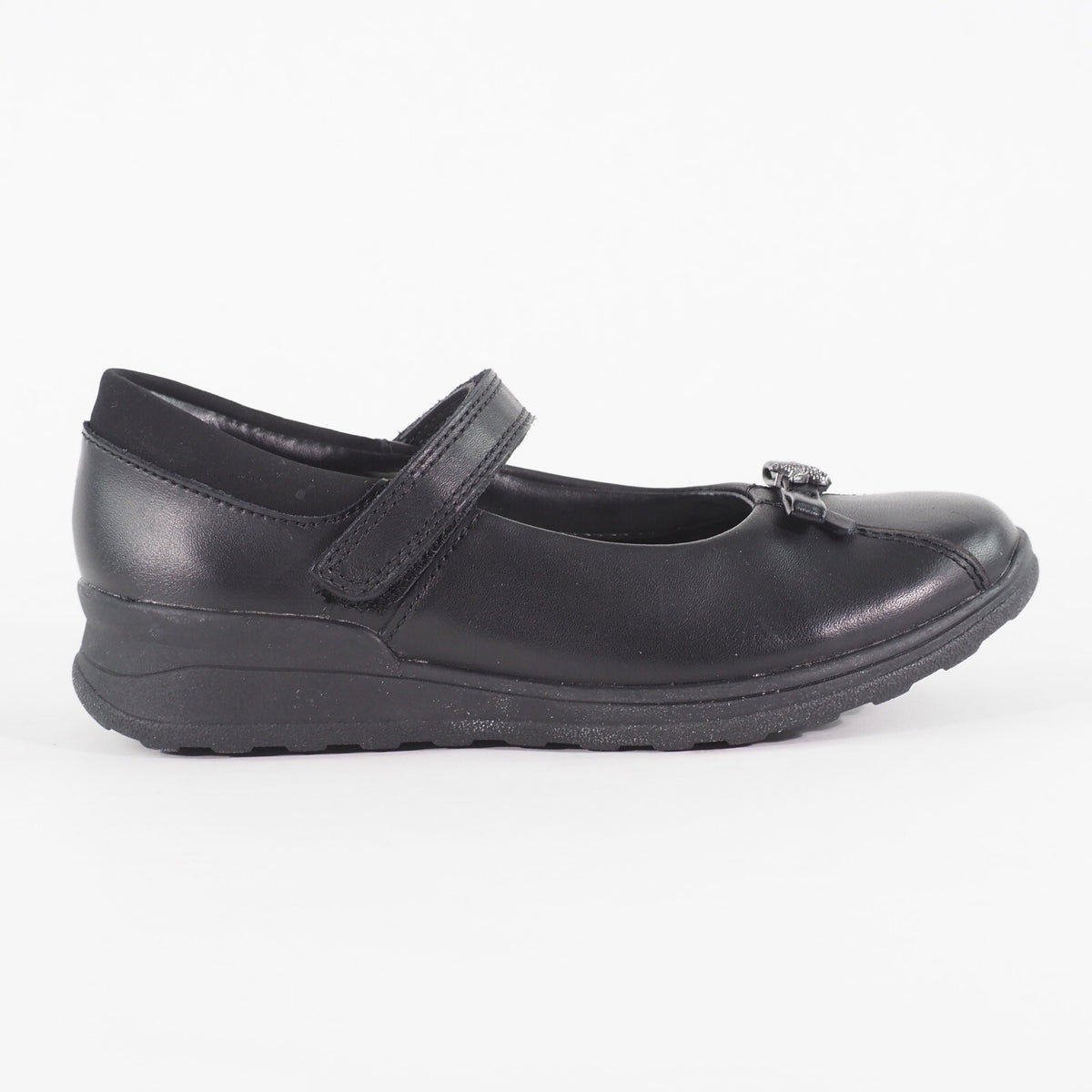 Girls Clarks Mariel Wish Black Leather Leader One Strap School Walking Shoes