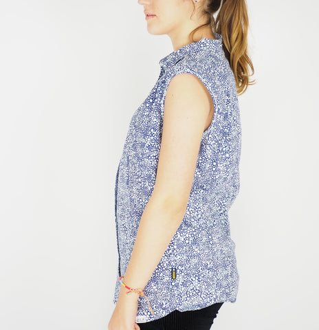 Womens Jack Wolfskin Wahia Print 1402081 Blue Indigo Button Up Sleeveless Shirt