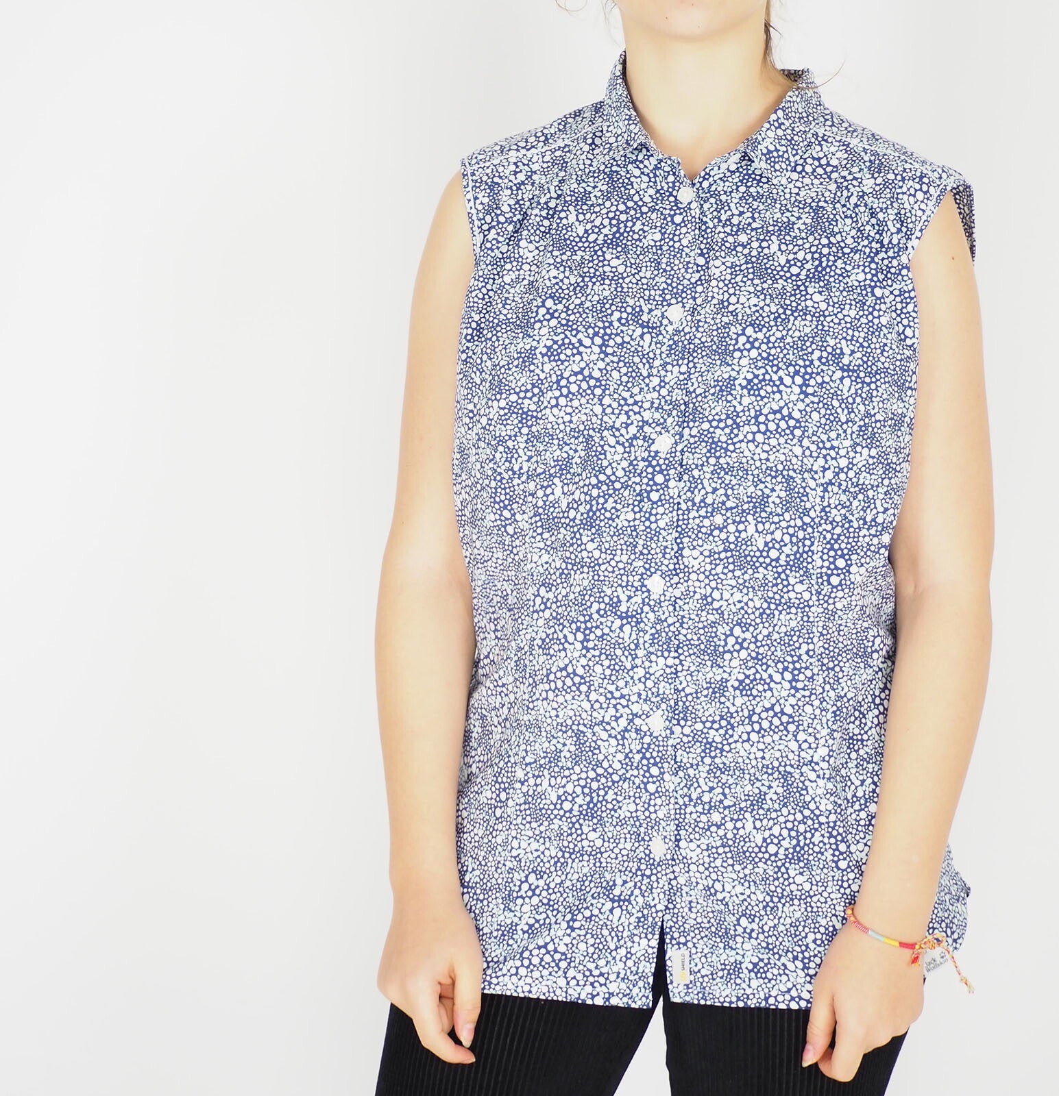 Womens Jack Wolfskin Wahia Print 1402081 Blue Indigo Button Up Sleeveless Shirt