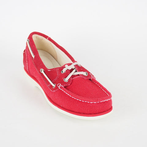 Womens Timberland Classic A14LV Red Frabric 2 Eye Lace Up Casual Boat Shoes