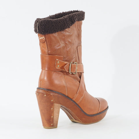 Womens Timberland Marge Wood 25679 Copper Brown Leather Casual Mid Heeled Boots