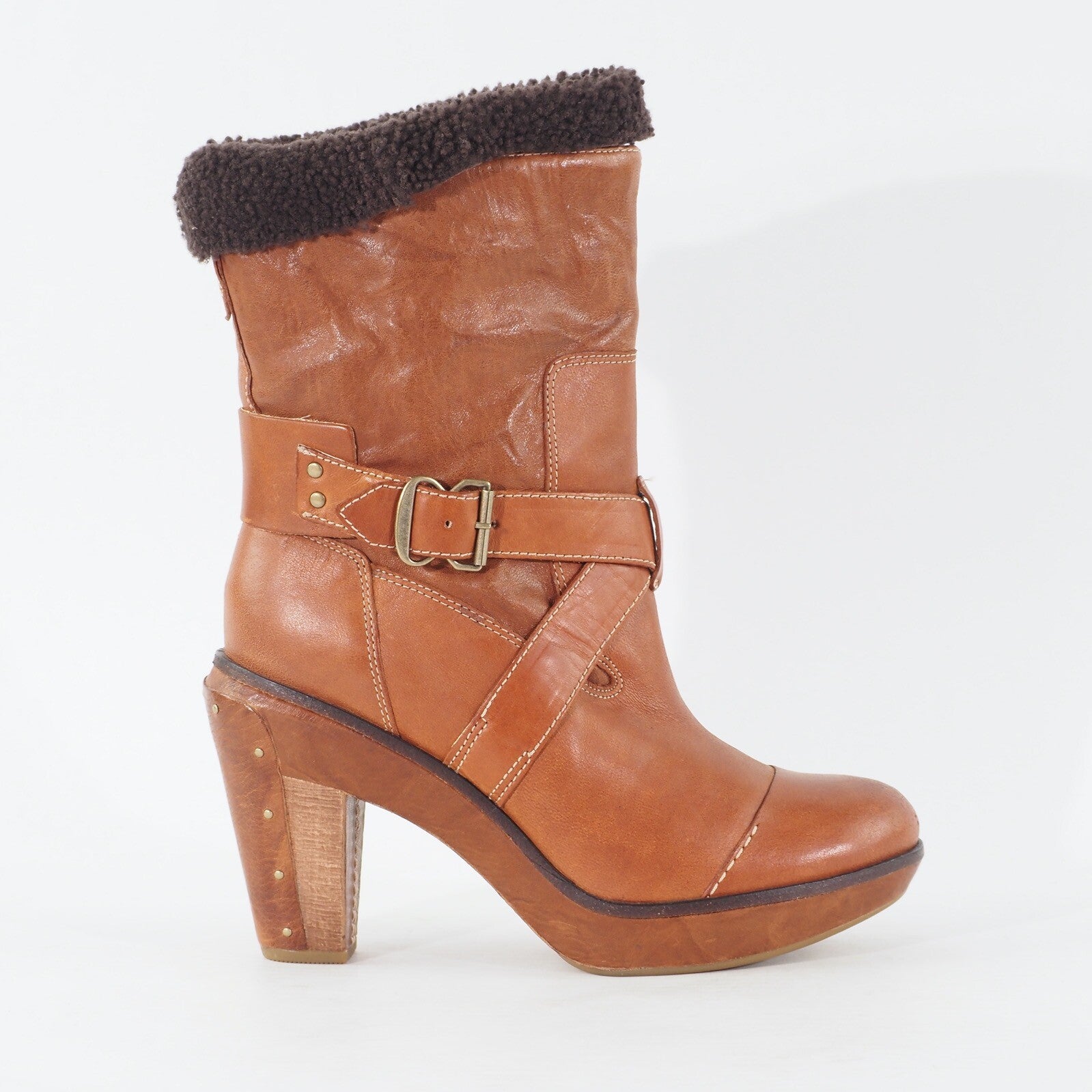 Womens Timberland Marge Wood 25679 Copper Brown Leather Casual Mid Heeled Boots