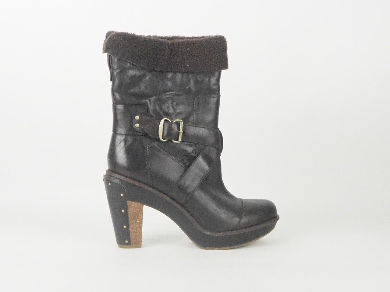 Womens Timberland Marge Wood 25680 Fur Lined Heeled Brown Leather Pull On Boots