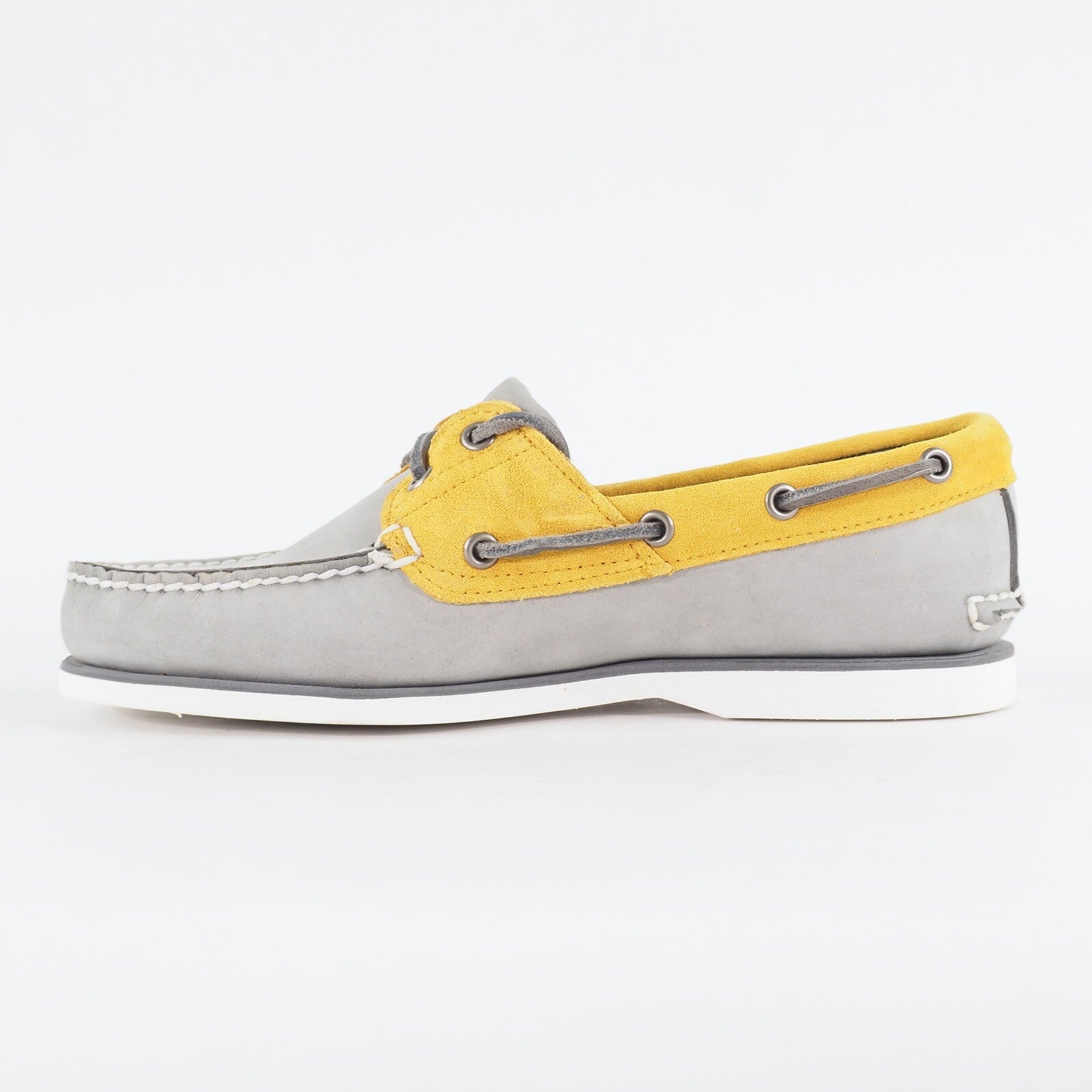 Mens Timberland Classic 2 Eye 42576 Grey / Yellow Leather Lace Boat Casual Shoes