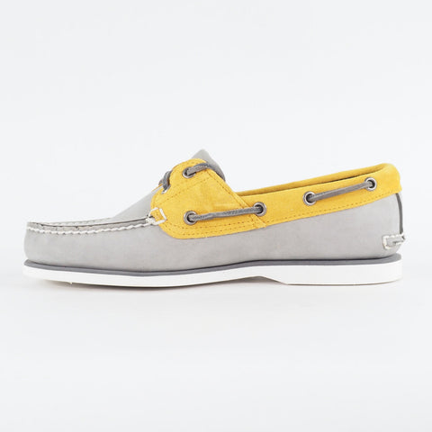 Mens Timberland Classic 2 Eye 42576 Grey / Yellow Leather Lace Boat Casual Shoes