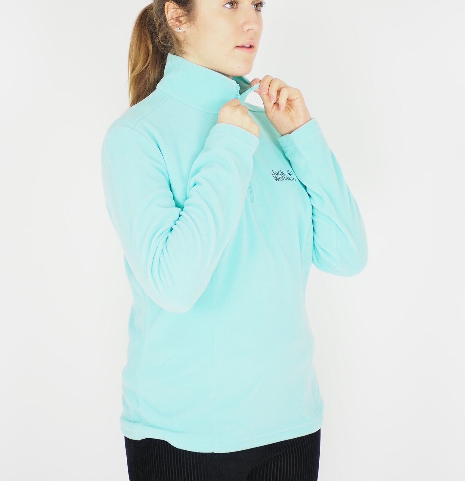 Womens Jack Wolfskin Gecko Fleece Pool Blue Half Zip Long Sleeved Top