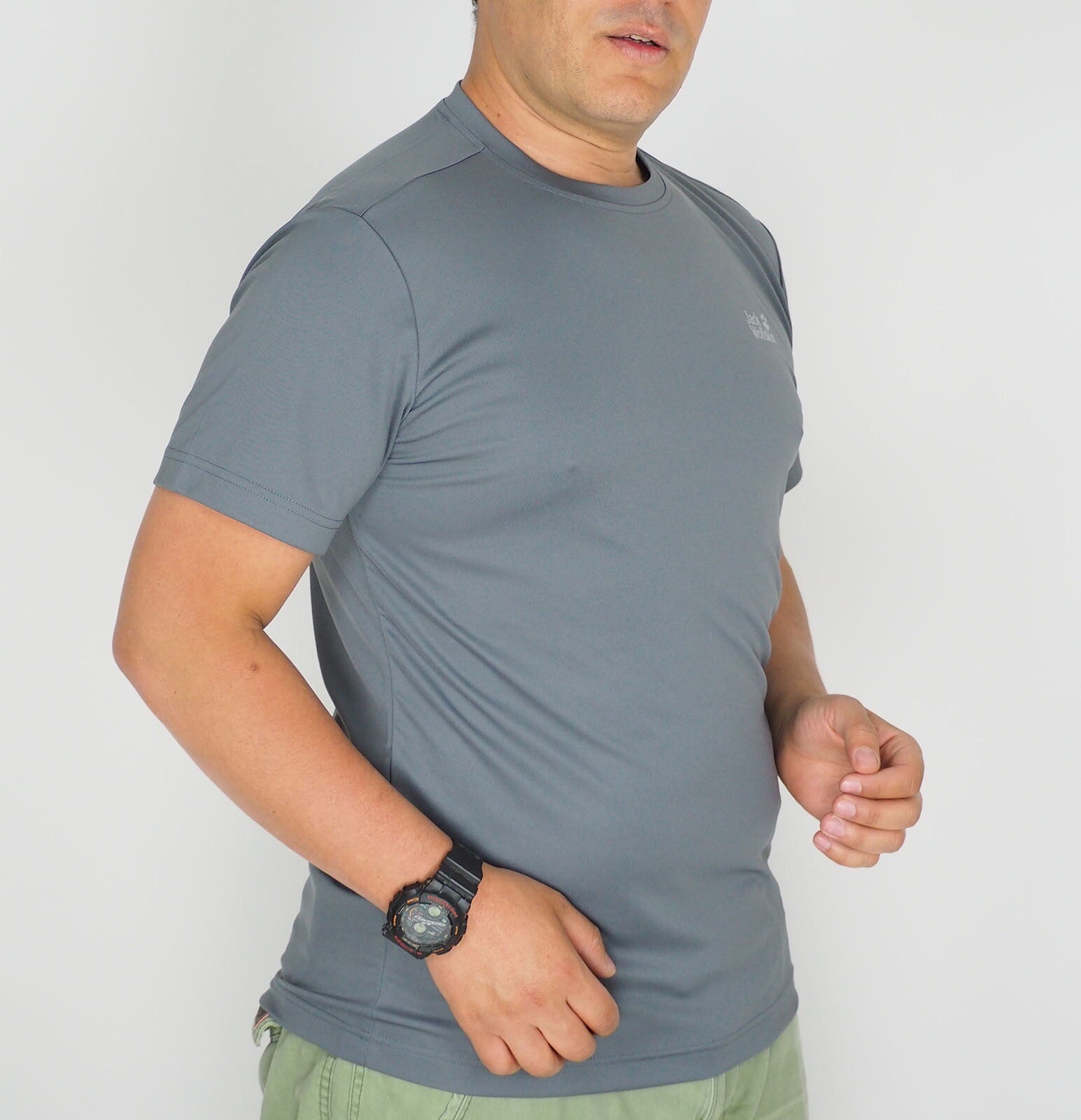 Mens Jack Wolfskin New Bas 5006291 Tarmac Grey Short Sleeve Asian Fit T Shirt