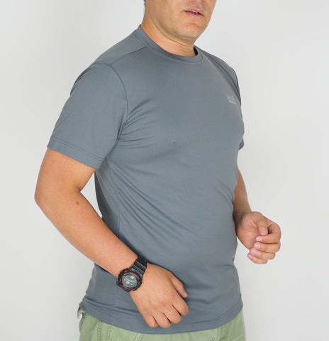 Mens Jack Wolfskin New Bas 5006291 Tarmac Grey Short Sleeve Asian Fit T Shirt