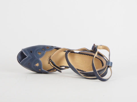 Womens Timberland Boot Handcrafted 8206R Blue Leather Ankle Buckle High Heels