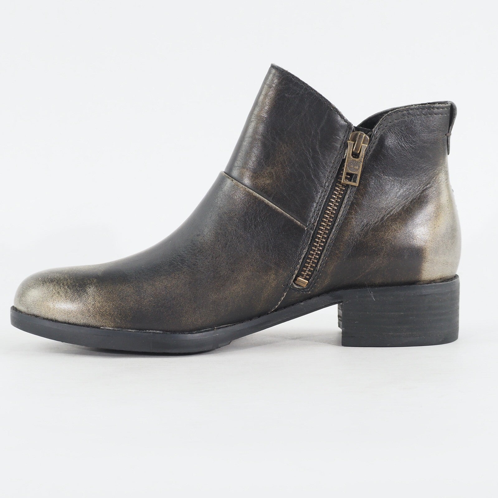 Womens Timberland EK A11EO Black Gold Leather Casual Ankle Chelsea Zip Boots