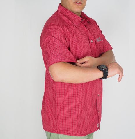 Mens Jack Wolfskin 5009321 Indian Red Checks Short Sleeved Shirt