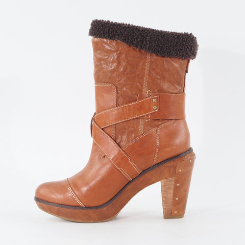 Womens Timberland Marge Wood 25679 Copper Brown Leather Casual Mid Heeled Boots