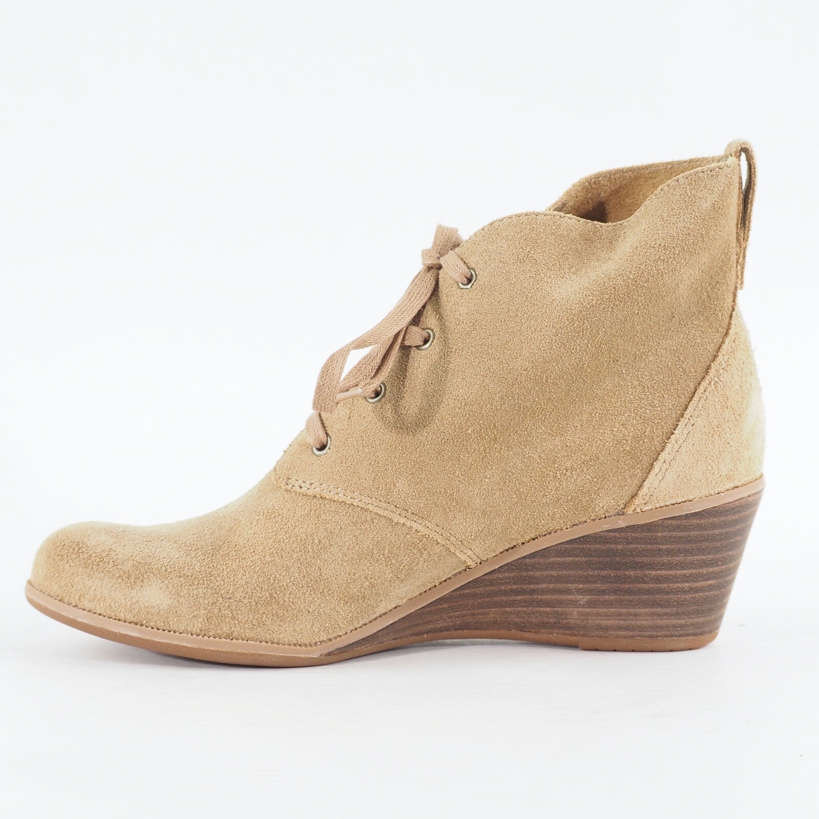 Womens Timberland Premium 8605R Light Brown Leather Lace Up Wedge Ankle Boots