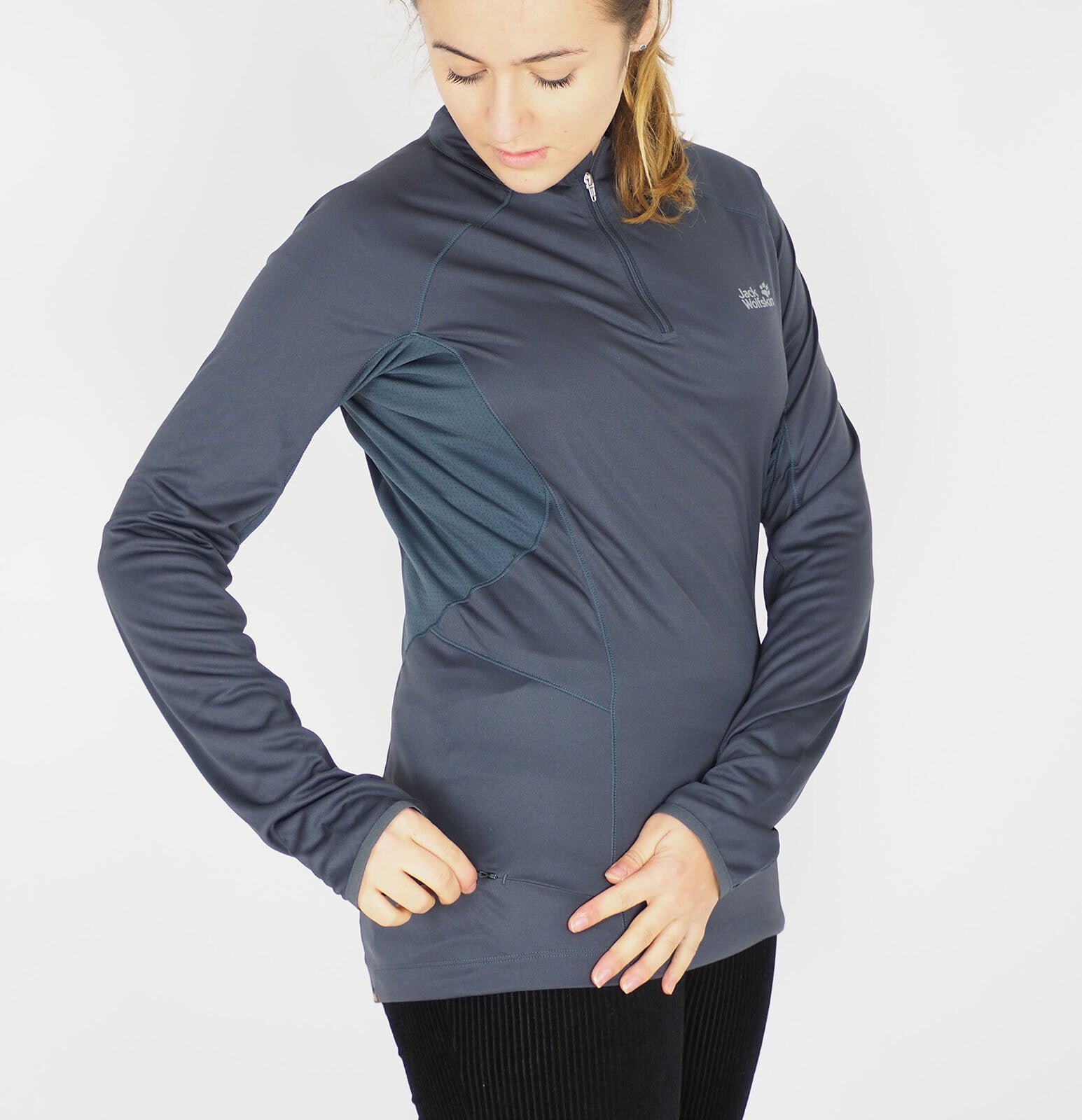 Womens Jack Wolfskin Half Zip 1804601 Ebony Breathable Longsleeve Active Shirt