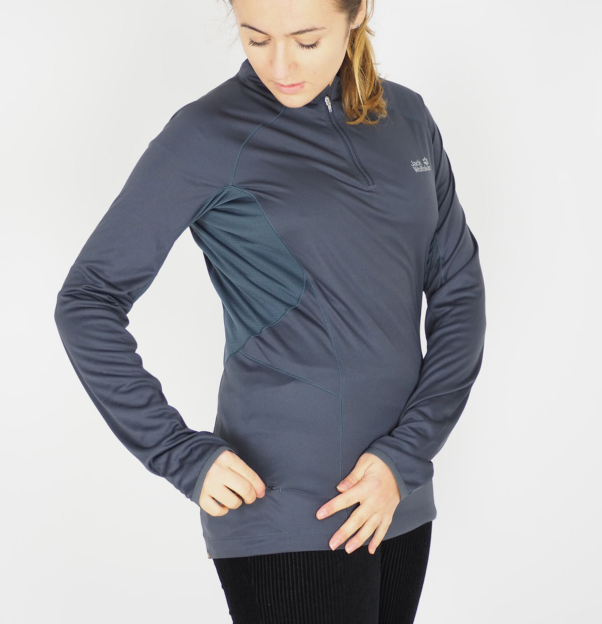 Womens Jack Wolfskin Half Zip 1804601 Ebony Breathable Longsleeve Active Shirt
