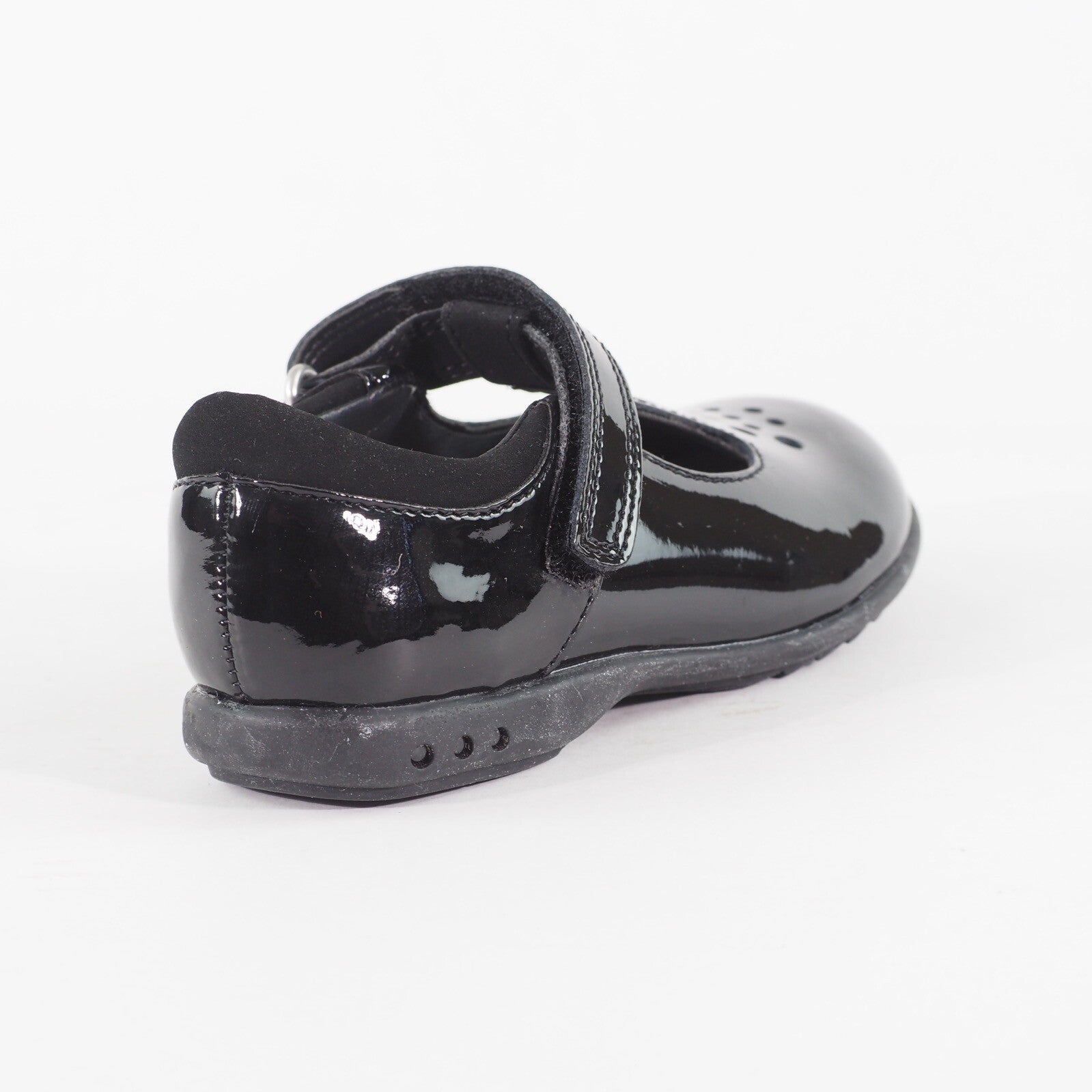 Girls Clarks Trixi Pip Pre Black Pate Leader One Strap School Walking Shoes