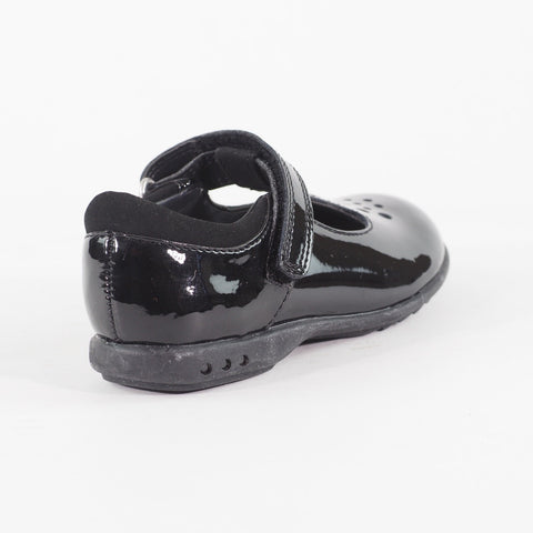 Girls Clarks Trixi Pip Pre Black Pate Leader One Strap School Walking Shoes