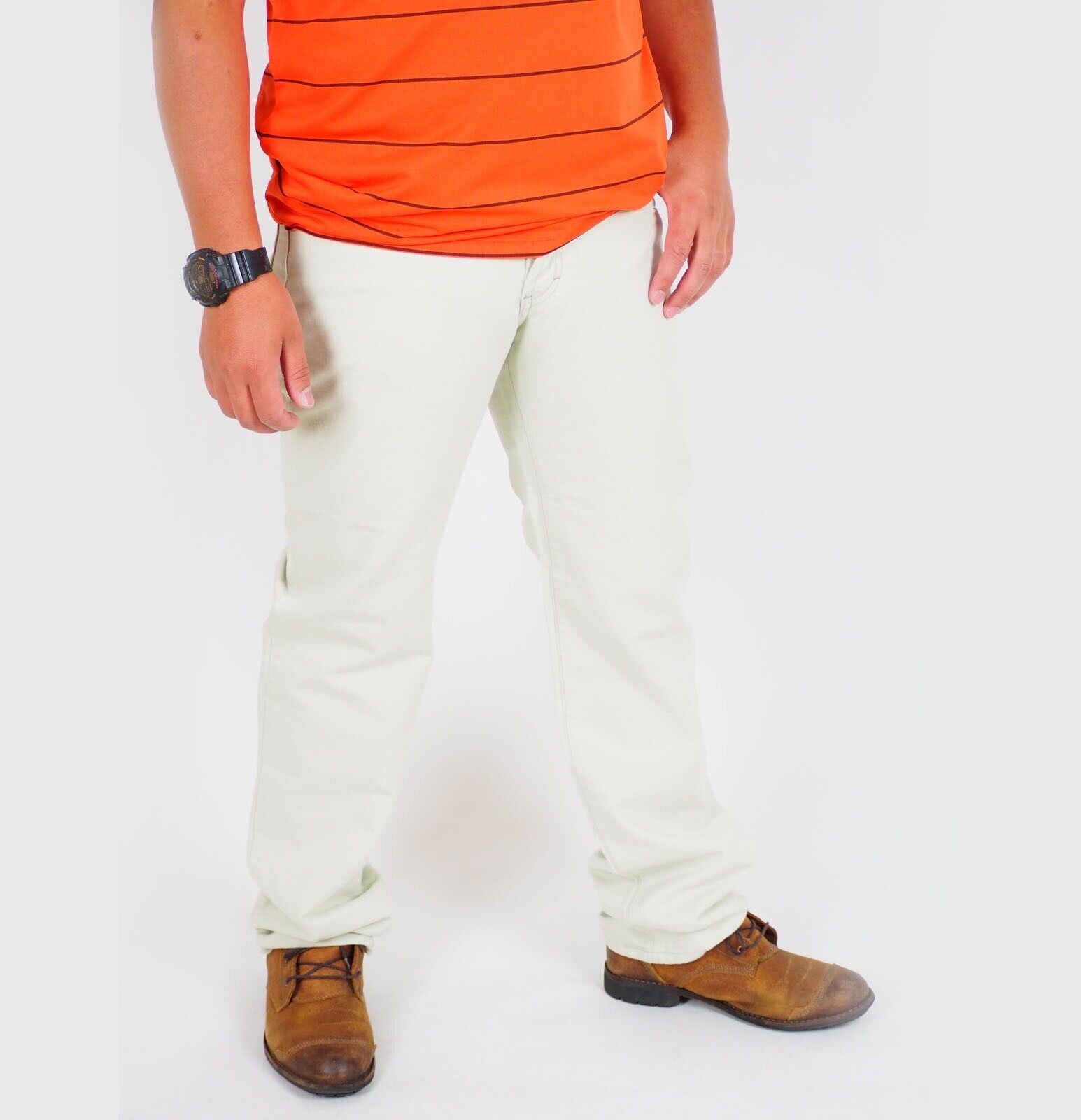 Mens The Original Ben Sherman JM001OM Cream Relaxed Fit Casual Cotton Trousers