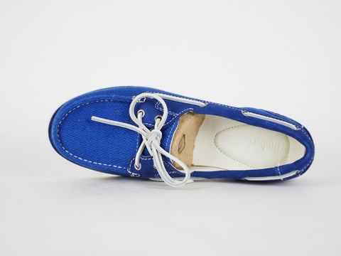 Womens Timberland EK Classic 2 Eye A14M2 Blue Leather Fabric Slip On Boat Shoes