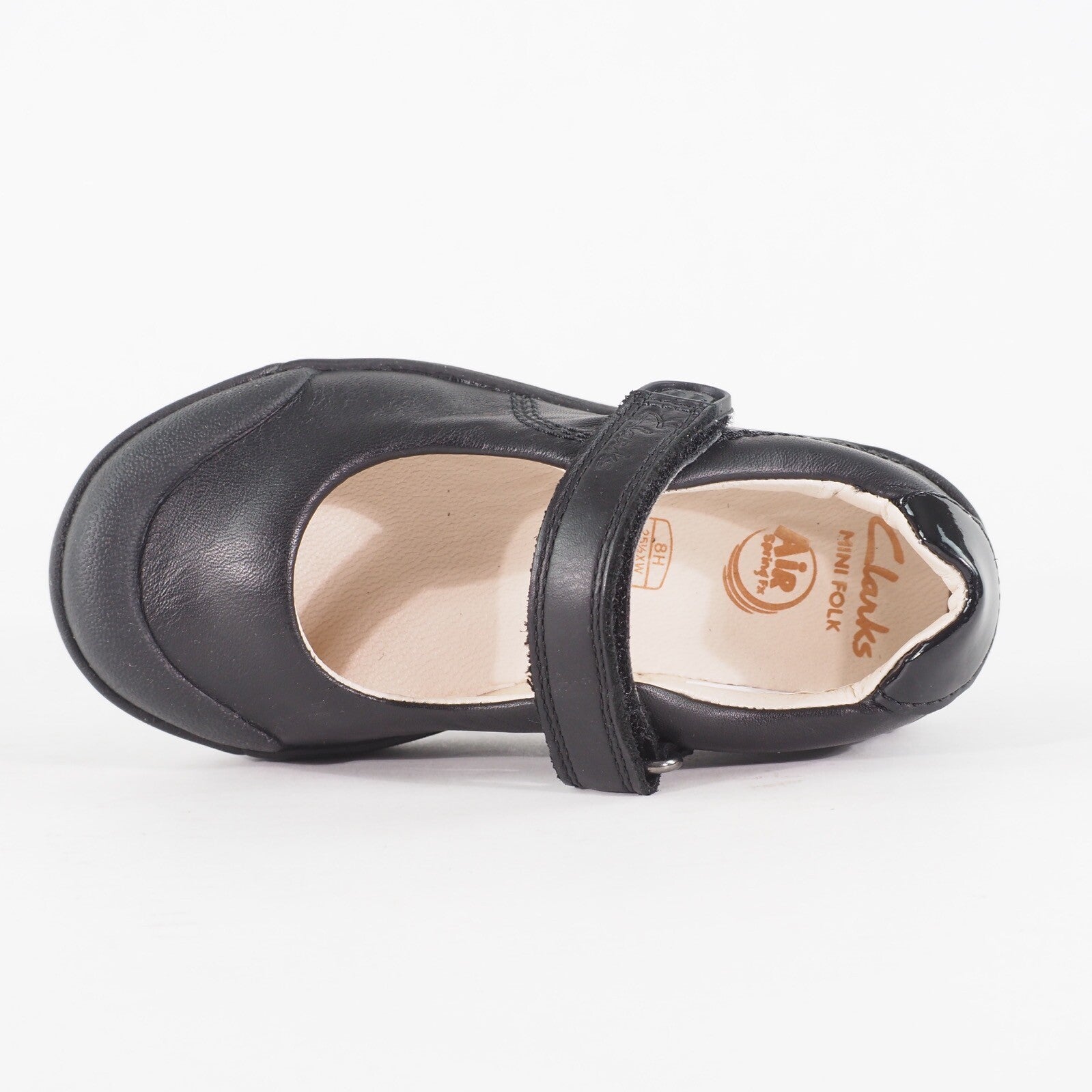 Girls Clarks Lilfolkbud Black Leather Leader Single Strap School Walking Shoes