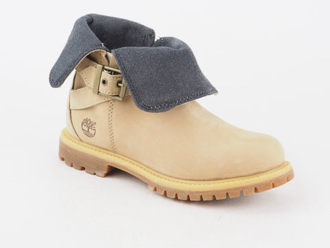 Womens Timberland Wrap Fold 8858A Beige Leather Casual Shoes Warm Ankle Boots