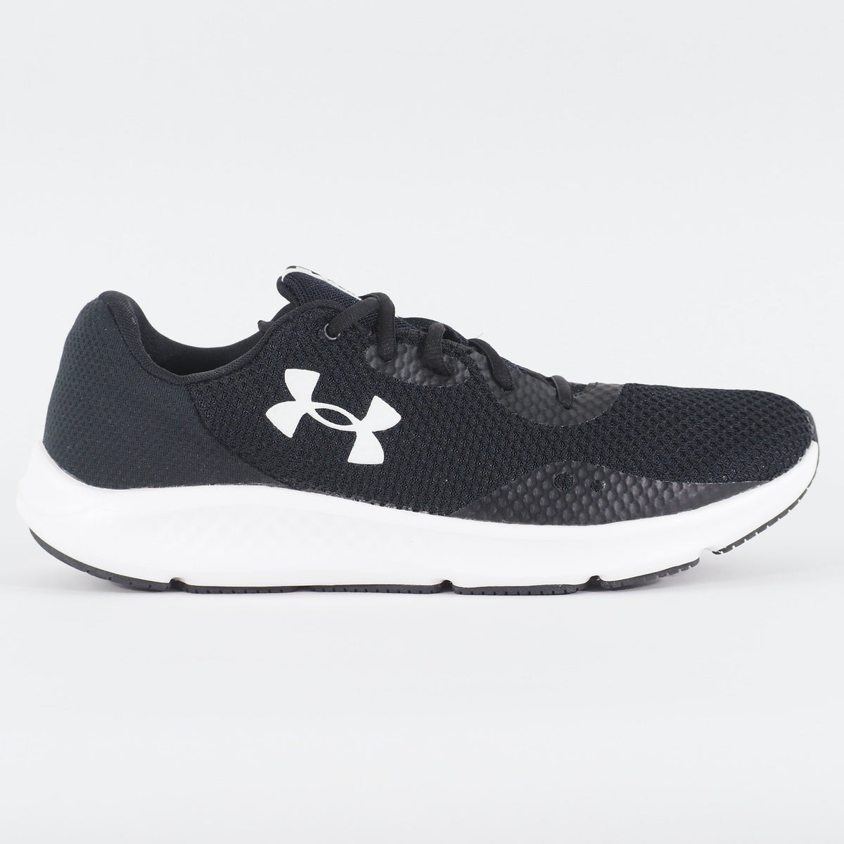 Mens Under Armour Charged Pursuit 3 Black Mesh Running Lace Up Sports Trainers