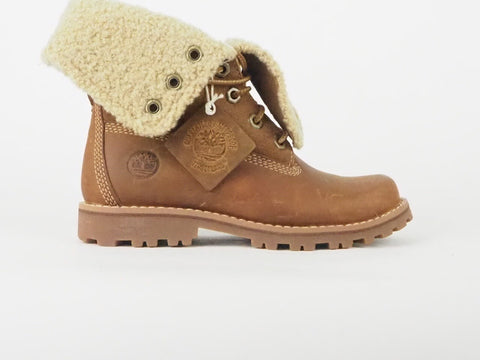 Boys Girls Timberland Premium 6 Inch 2236B Fur Lined Brown Wheat Leather Boots