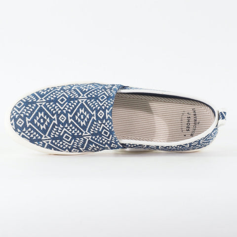 Mens J Shoes Mate S6703 Blue / Off White Pattern Canvas Slip On Casual Shoes