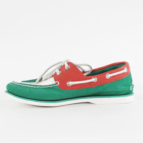Mens Timberland Classic 2 Eye A1546 Green/Red Suede Casual Boat Shoes