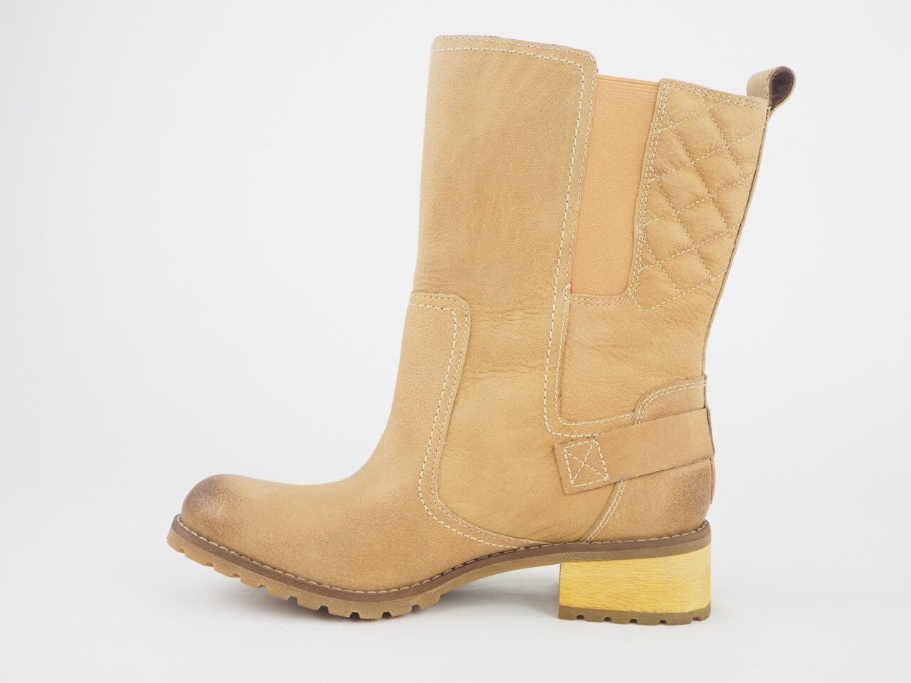 Womens Timberland Apley Mid 1618RW Beige Leather Pull On Waterproof Ladies Boots