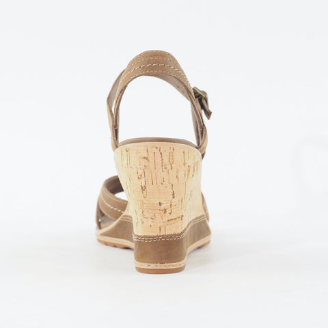 Womens Timberland Maeslin Buckle 8046R Brown Leather Cork Wedge Heeled Sandals