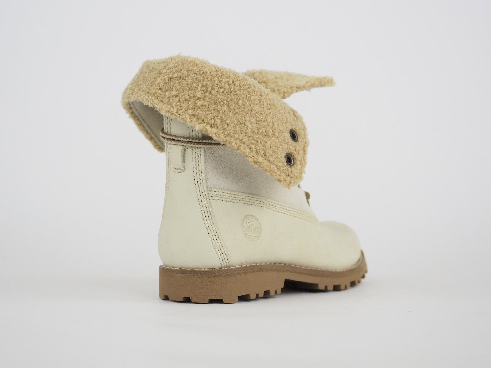 Girls Timberland Shearling 21826 White Leather Fold Down Cotton In Winter Boots