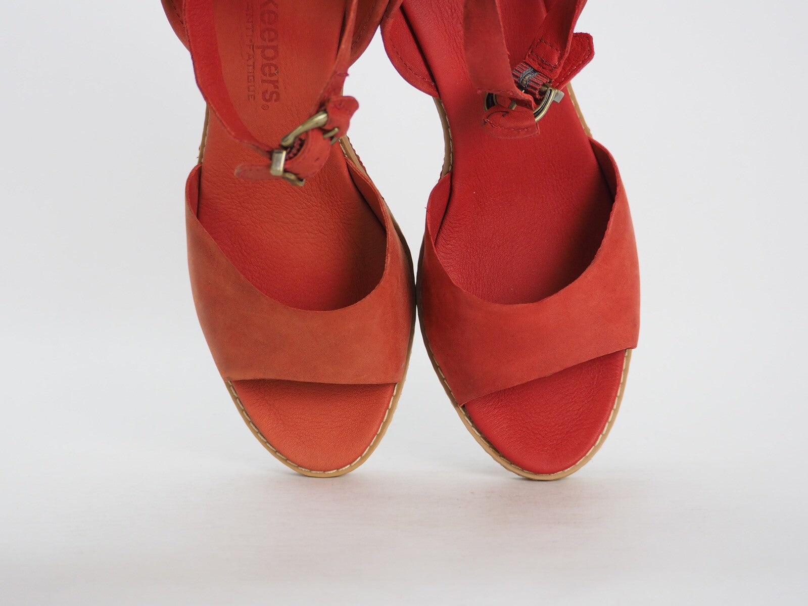 Womens Timberland Maeslin 8042R Red Leather Ankle Strap Platform Sandals UK 5