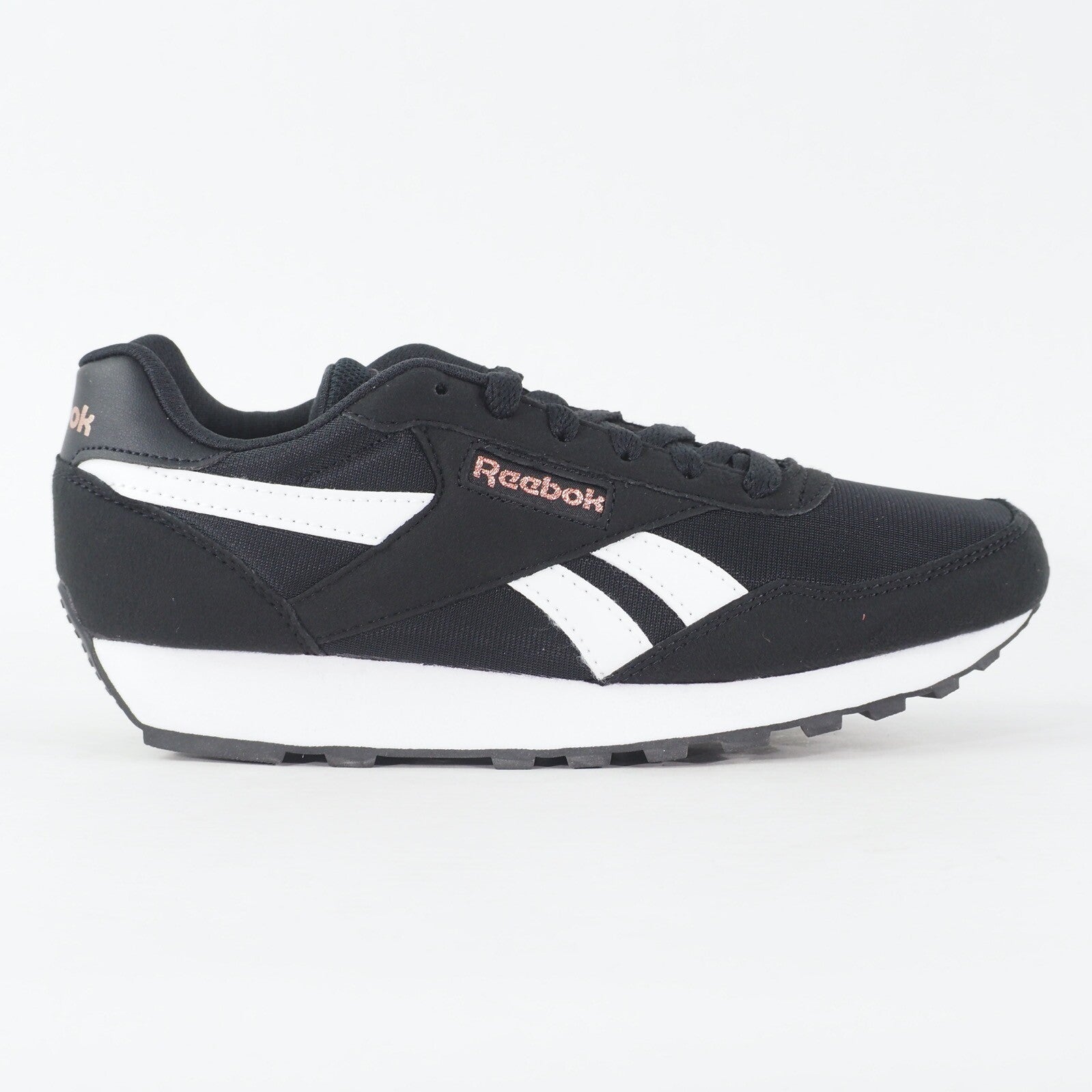 Womens Reebok Rewind Run FX2957 Black White Fabric Lace Up Casual Trainers