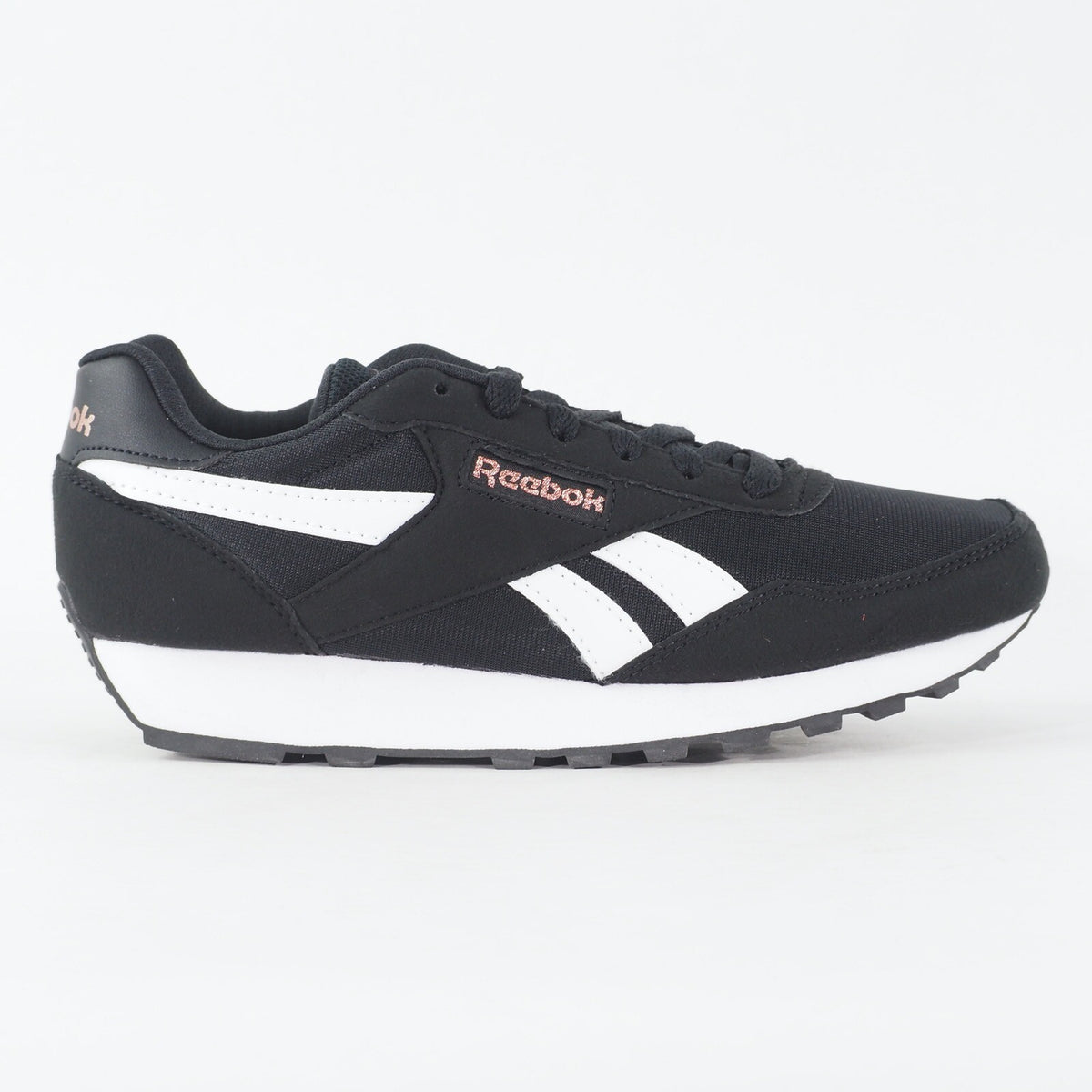 Womens Reebok Rewind Run FX2957 Black White Fabric Lace Up Casual Trainers