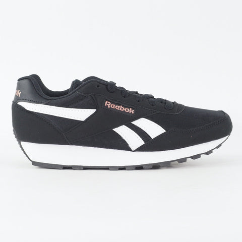 Womens Reebok Rewind Run FX2957 Black White Fabric Lace Up Casual Trainers
